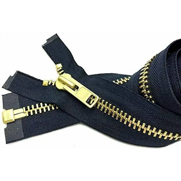 Zipperstop Wholesale YKK®- Extra Heavy Duty Jacket Zipper YKK® #10 Brass- Metal Teeth Separating -Chaps Zippers for Crafter's Special Color Navy #560 Made in USA -Custom Length (20 inches)