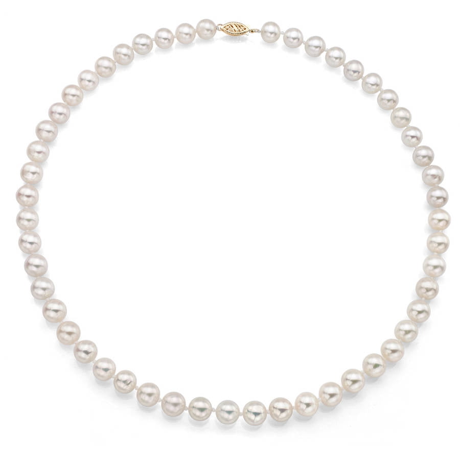 7-7.5mm White Perfect Round Akoya Pearl 30" Necklace with 14kt Yellow Gold Clasp by ADDURN