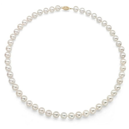7-7.5mm White Perfect Round Akoya Pearl 30 Necklace with 14kt Yellow Gold Clasp