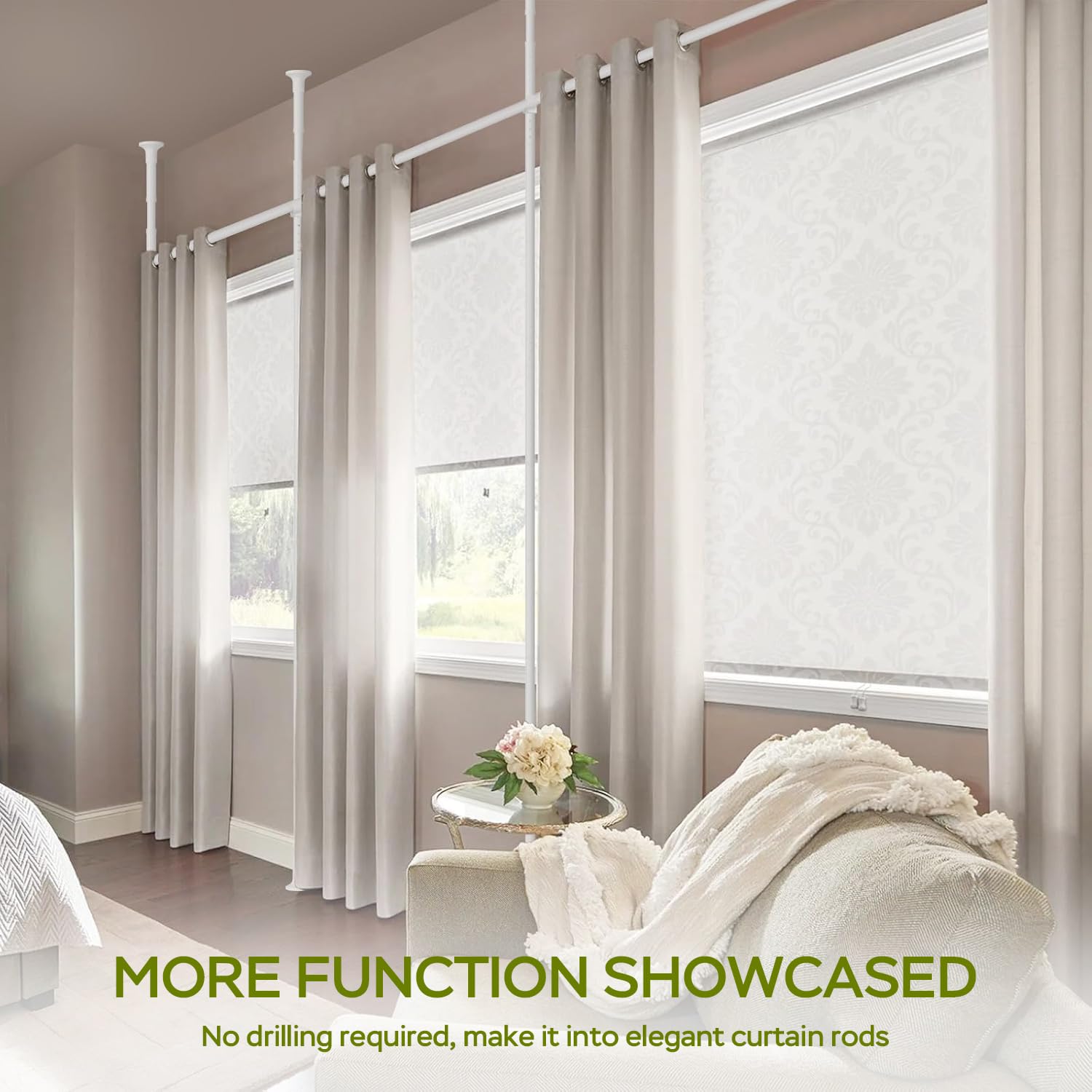 Telescopic Garment Rack Room Divider Partition Curtain Rod – Heavy Duty Adjustable Clothing Rail,Adjustable 28-70in Wide, No Damage Wall/Ceiling Hanging(White)