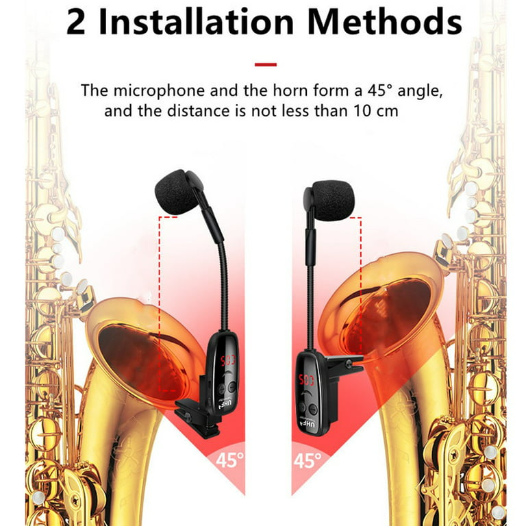 Dual Wireless Saxophone Microphone Clip On Mic For Trumpet Trombone Wind  Instrument 2 Microphones At The Same Time