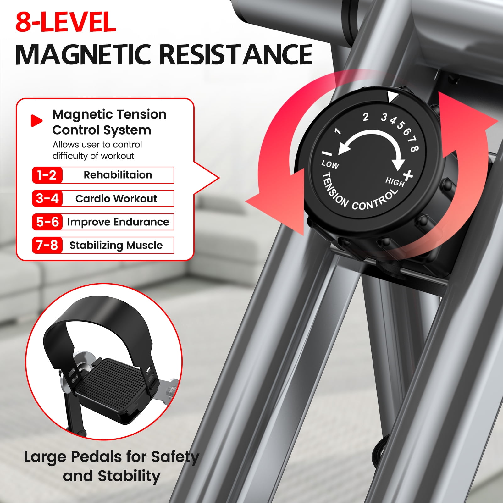 LNOW Elliptical Exercise Machine Foldable Exercise Bike with Arm Exerciser Indoor Cycling Bike Magnetic Stationary Bike 300lbs