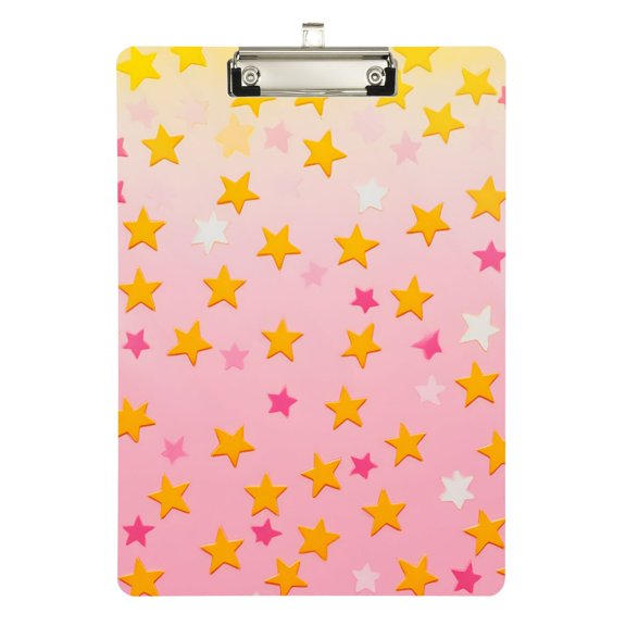 FORMRS Acrylic Clipboard with Low Profile Clip Standard A4 Letter Size, 12.5" x 9", Gradient Pink Stars