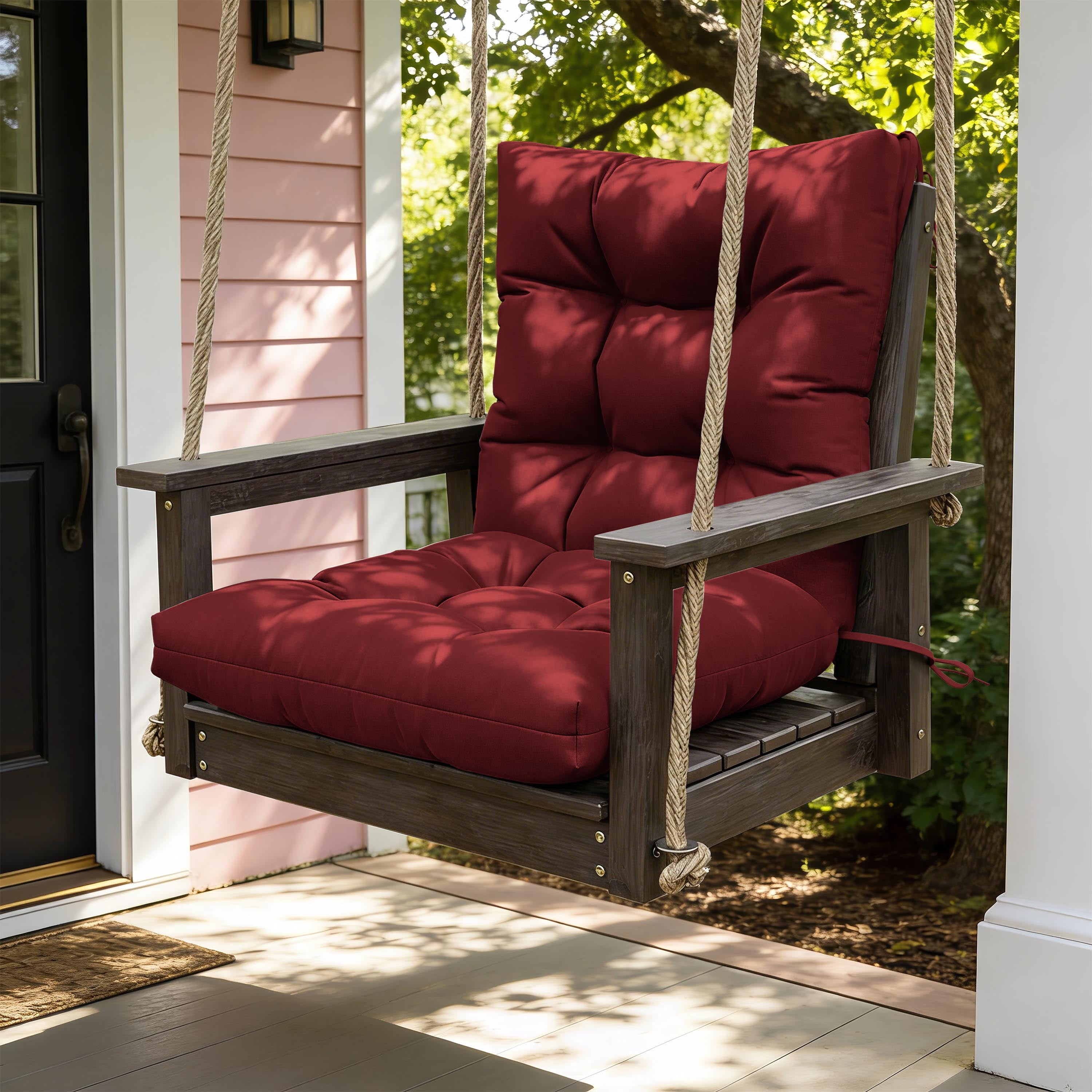 Kimunuk Outdoor Chair Cushions Set of 2, 42 x 21 x 5 in Non Slip Porch Swing Cushion Seat Back Cushions with Ties for Indoor Patio Rocking Chair, Burgundy