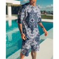 thumbnail image 3 of Traje casual de moda hawaiana para hombre, bandera del Día de la Independencia con fuegos artificiales geométricos creativos, estampado digital 3D, pantalones de playa para niños, 3 of 5