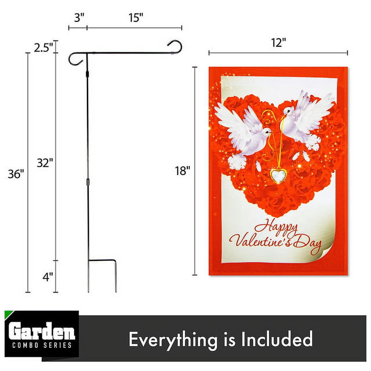 G128 2sets: 36"x16" Garden Flag Stand Black & 12"x18" Valentines Day Garden Flag Doves