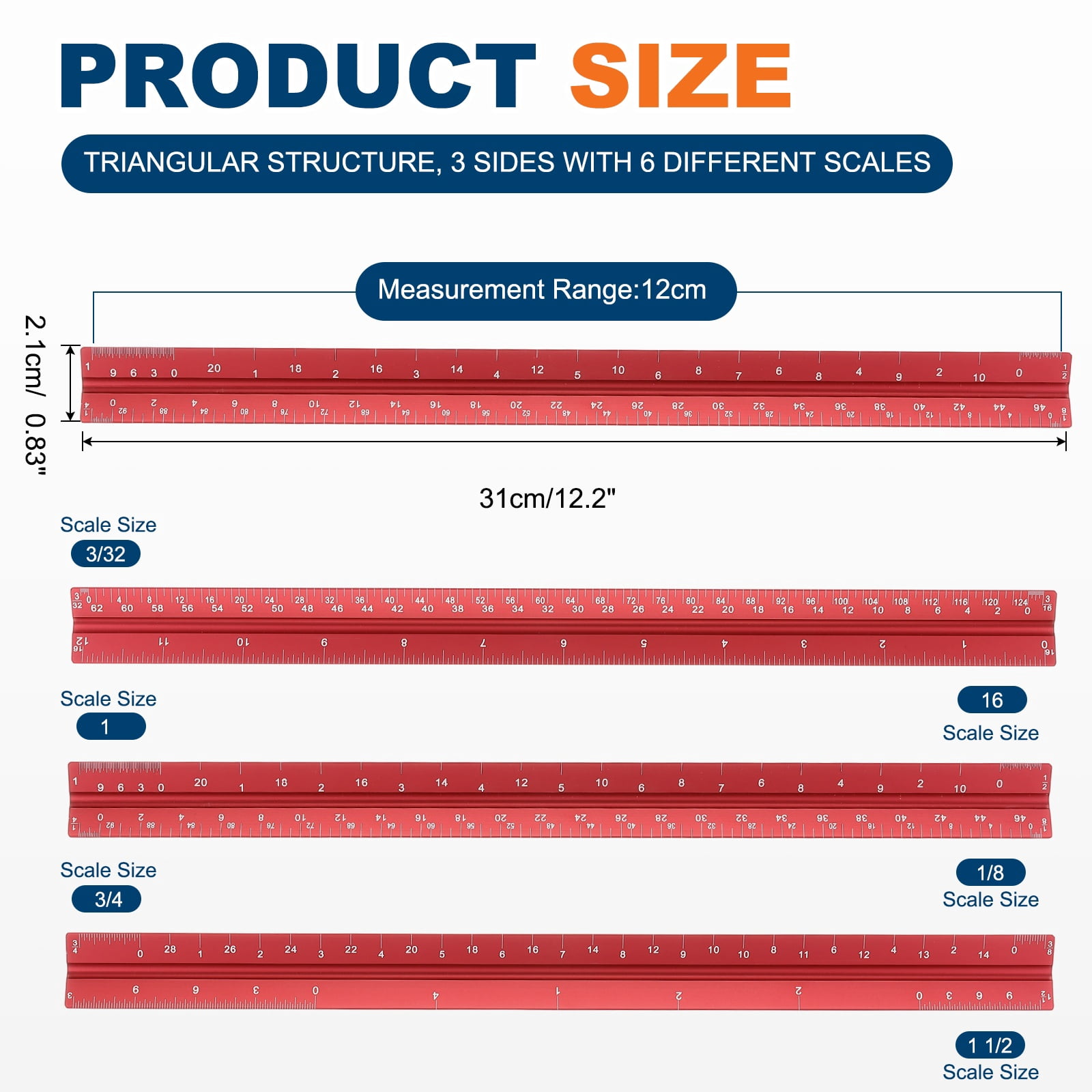 Uxcell Architectural Scale Ruler 7 Inch Metric Aluminum Alloy Triangular Drafting Ruler, Blue