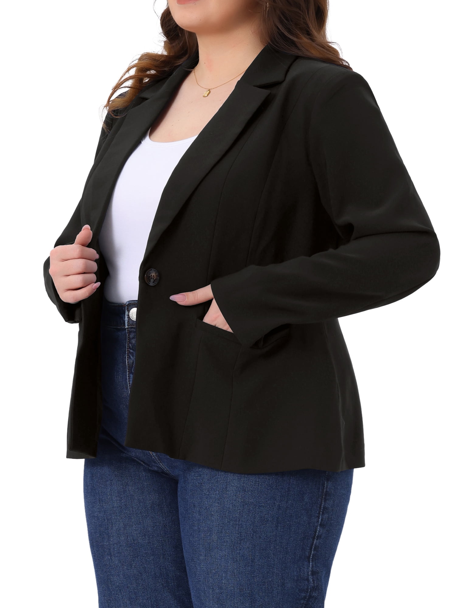 DARING DIVA Women's Plus Notched Lapel Long Sleeve Notched Lapel Business Blazer 3X Black