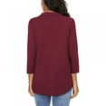 thumbnail image 2 of Women's Business Casual V Neck Solid Three Quarter Sleeve Chiffon Work Blouse Top, 2 of 11