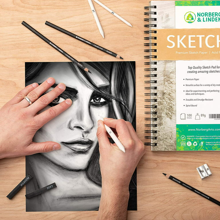  Norberg & Linden XXL Drawing Set - Sketching and Charcoal  Pencils. 100 Page Drawing Pad, Kneaded Eraser, and Graphite. Art Set for  Kids, Teens and Adults