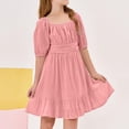 thumbnail image 5 of Abcomgle Cute Dresses for Girls 10-12 Tie Backless A-Line Lantern Sleeve Tshirt Dresses Cute Ruffle Square Neck Casual Sundresses for 4-14t Kids,Pink,13-14Years, 5 of 5