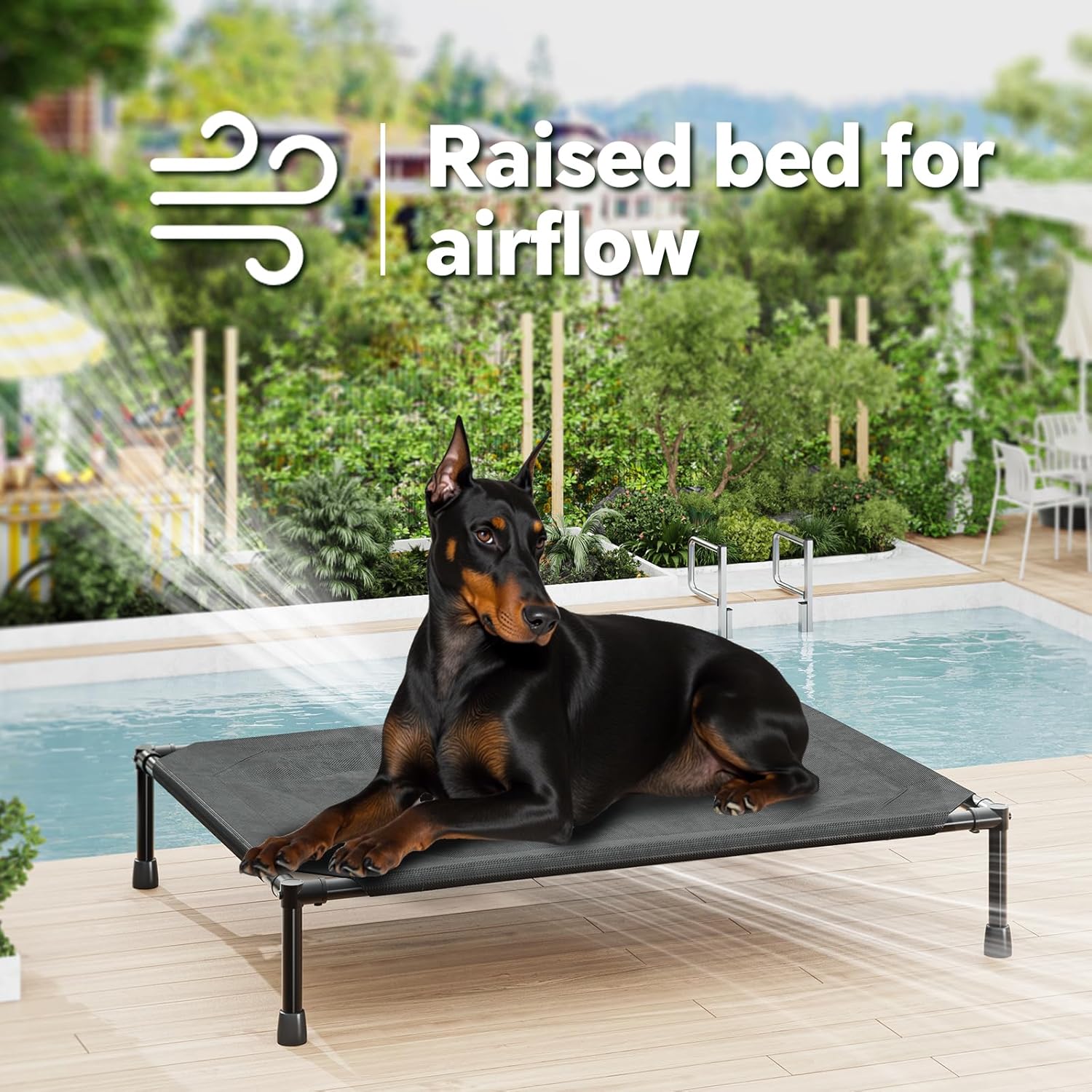 General Elevated Dog Bed for Large Dogs, Waterproof Raised Dog Cot with Washable Mesh, Cooling Breathable Pet Bed for Outdoor, 42" x 31", Black