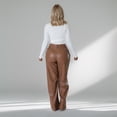 thumbnail image 6 of Women's Autumn And Winter Fashion EuropeAn Style PU Loose Wide Leg Pocket Casual Leather Pants Lined Leggings Women Leather Leather Pants Button Leather Mom Pants Wide Trouser Womens Leather Pants, 6 of 6