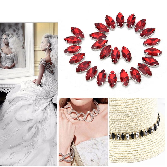 Chaîne en Strass, Couture à la Main pour Bracelets Sacs Chaussures Colliers Strass Blanc, Strass Rouge, Blanc + Noir