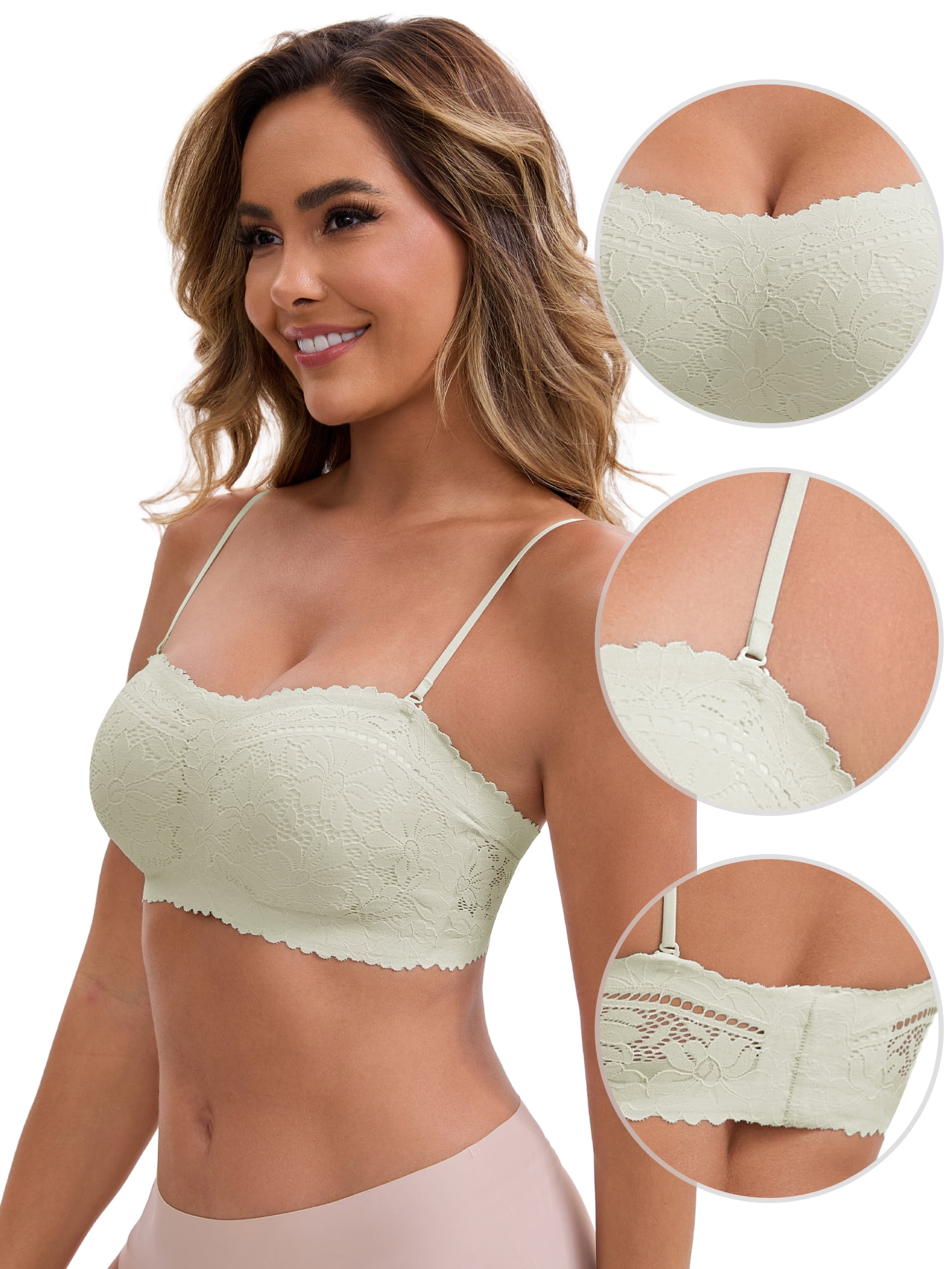 DARING DIVA Strapless Wireless Tube Bra Anti-Slip Push Up Lightweight M Green