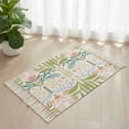 thumbnail image 3 of Boho Green Flower Bathroom Rug 2'x3', Botanical Watercolor Leaf Floral Low Profile Front Entryway Rug with Tassels, Woven Cotton Washable Kitchen Mat Carpet for Foyer Bedroom Back Door Decor, 3 of 9