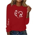 thumbnail image 2 of Itsame Women Long Sleeve Heart T-Shirts Valentine's Sweatshirt Loose Crew Neck Tops Red Size L, 2 of 5