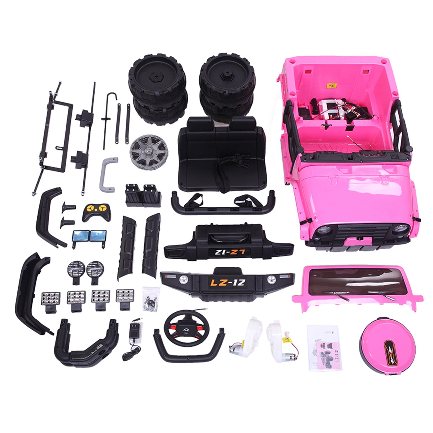 CIPACHO Kids 12V Powered Ride On Jeep, Battery Powered Toy Car with Spring Suspension, Remote Control, LED Lights, Pink