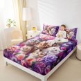 thumbnail image 2 of Manfei Modern Rose Pet Fitted Sheet Queen, Kawaii Cat Print Bedding, Purple, 3pcs, 1 Fitted Sheet and 2 Pillowcases, 2 of 6
