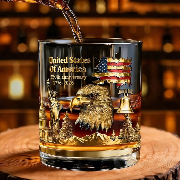 250th Anniversary Patriotic Whiskey Glass,USA Flag American Eagle Rocks Glass with Handle,Independence Day Gift for Men Dad Veteran
