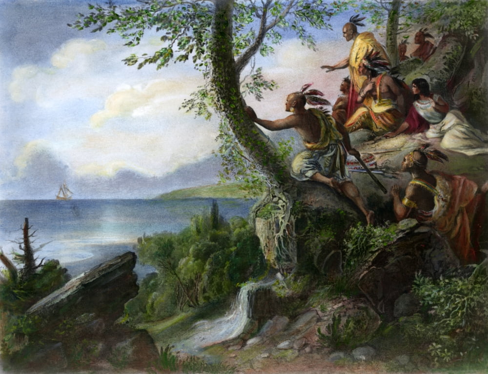 Hudson New York 1609 Nthe Arrival Of Henry Hudson In The Bay Of New Hudson New York 1609 Nthe Arrival Of Henry Hudson In The Bay Of New