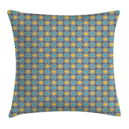 Victorian Trellis - Trellis Throw Pillow Cushion Cover, Victorian Baroque Ancient Pattern in Vibrant Colors Aged Dated Design, Decorative Square Accent Pillow Case, 18 X 18 Inches, Purple Yellow Sky Blue, by Ambesonne