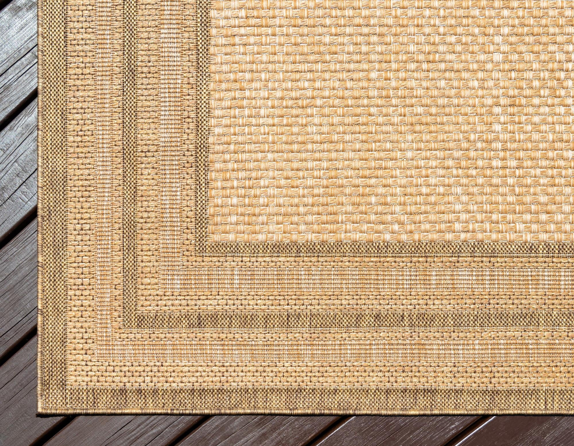 Unique Loom Outdoor Border Collection Area Rug - Multi Border (2' 2" x 3' Rectangle Tan/Light Brown)