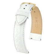 Hirsch Crocograin Bonded Leather Watch Strap - White - M - 12mm - Gold Buckle