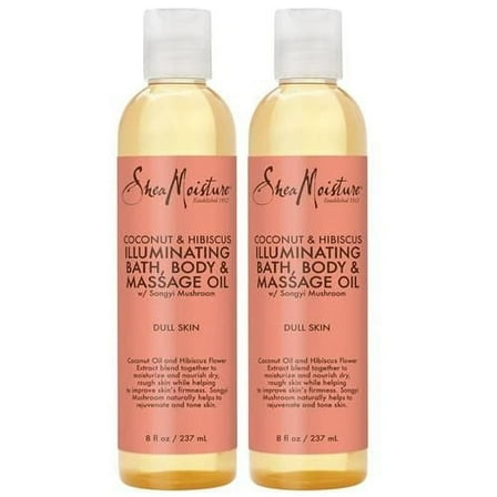 Sheamoisture Bath, Body & Massage Oil, Coconut & Hibiscus, 2-Pack – Illuminating Moisturizer For Dry Skin, 8 Oz Ea Packaging May Vary