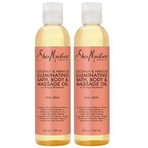 Sheamoisture Bath, Body & Massage Oil, Coconut & Hibiscus, 2-Pack – Illuminating Moisturizer For Dry Skin, 8 Oz Ea Packaging May Vary