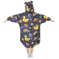 thumbnail image 2 of Dailycode Wearable Blanket Hoodie Oversized Sherpa Flannel Blankets with Pocket for 3-14 Year Old Duck in Space, 2 of 7