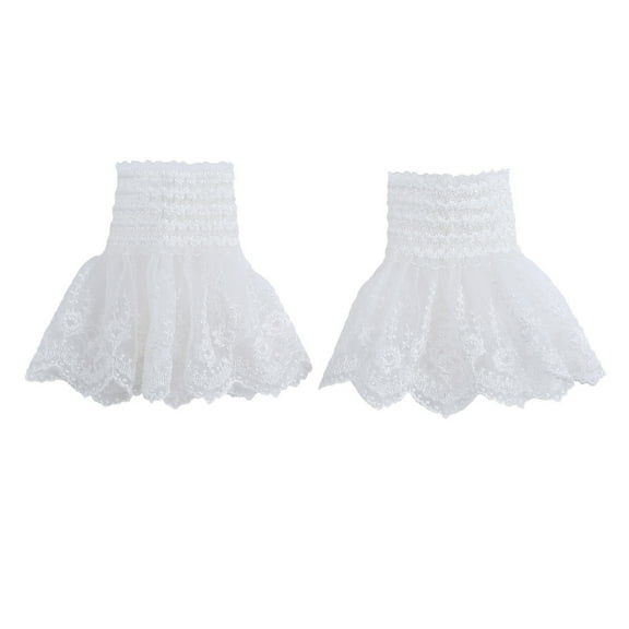 RYUJNDK Floral Wrist Cuffs Detachable Elegant Embroidery Flared Pleated Ruffled False Lace Cuffs Sweater Wristband