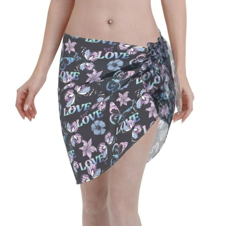 Coaee Love Butterflies Women s Short Sarongs Beach Wrap Sheer Bikini Wraps Chiffon Cover Ups for Beach  Swimming  Holiday