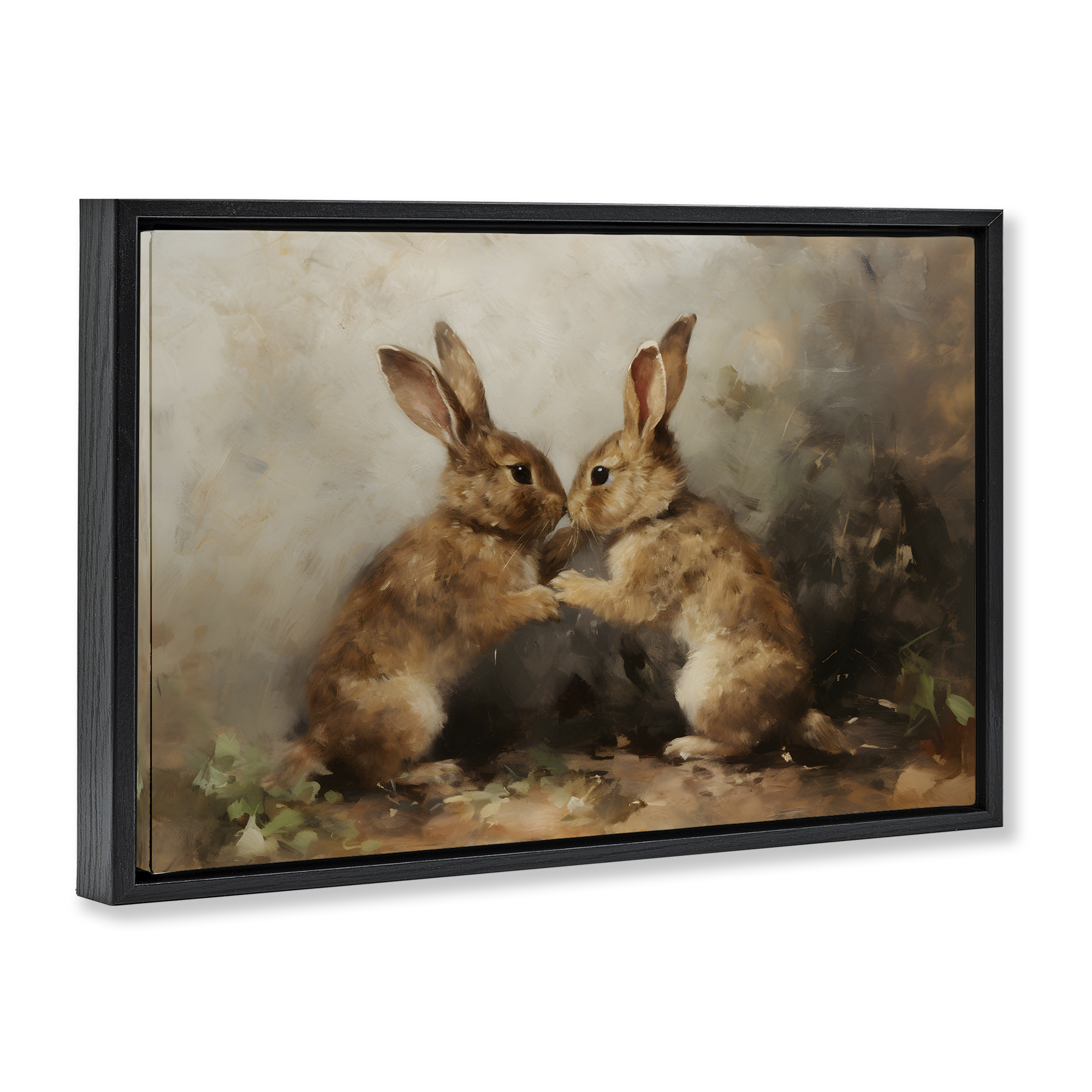 Stupell Industries Bunny Boxing Duo Animals & Insects Painting Black Floater Framed Canvas Art Print Wall Art, 31 x 21