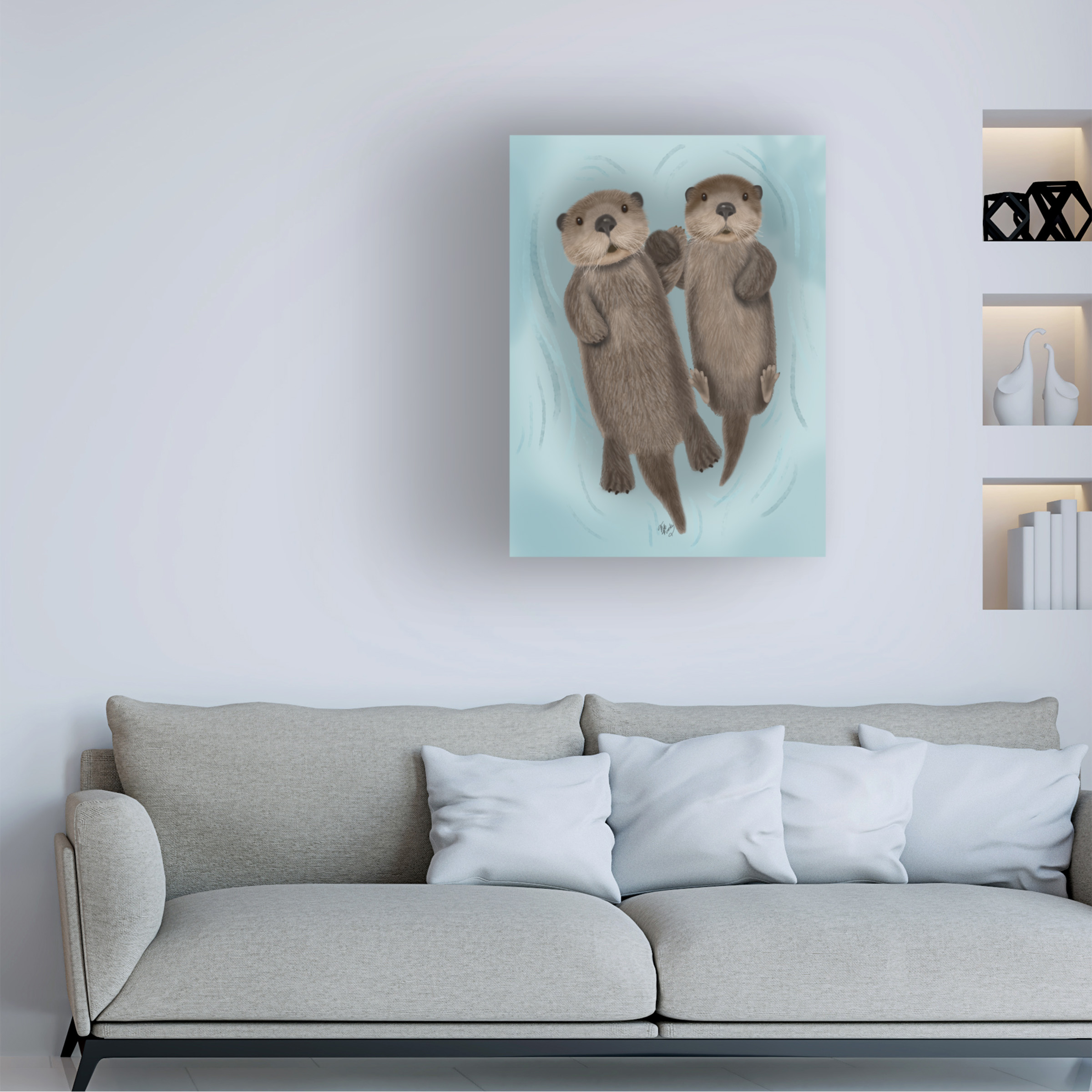 Trademark Fine Art Fab Funky Otters Holding Hands Canvas Wall Art - 35x47