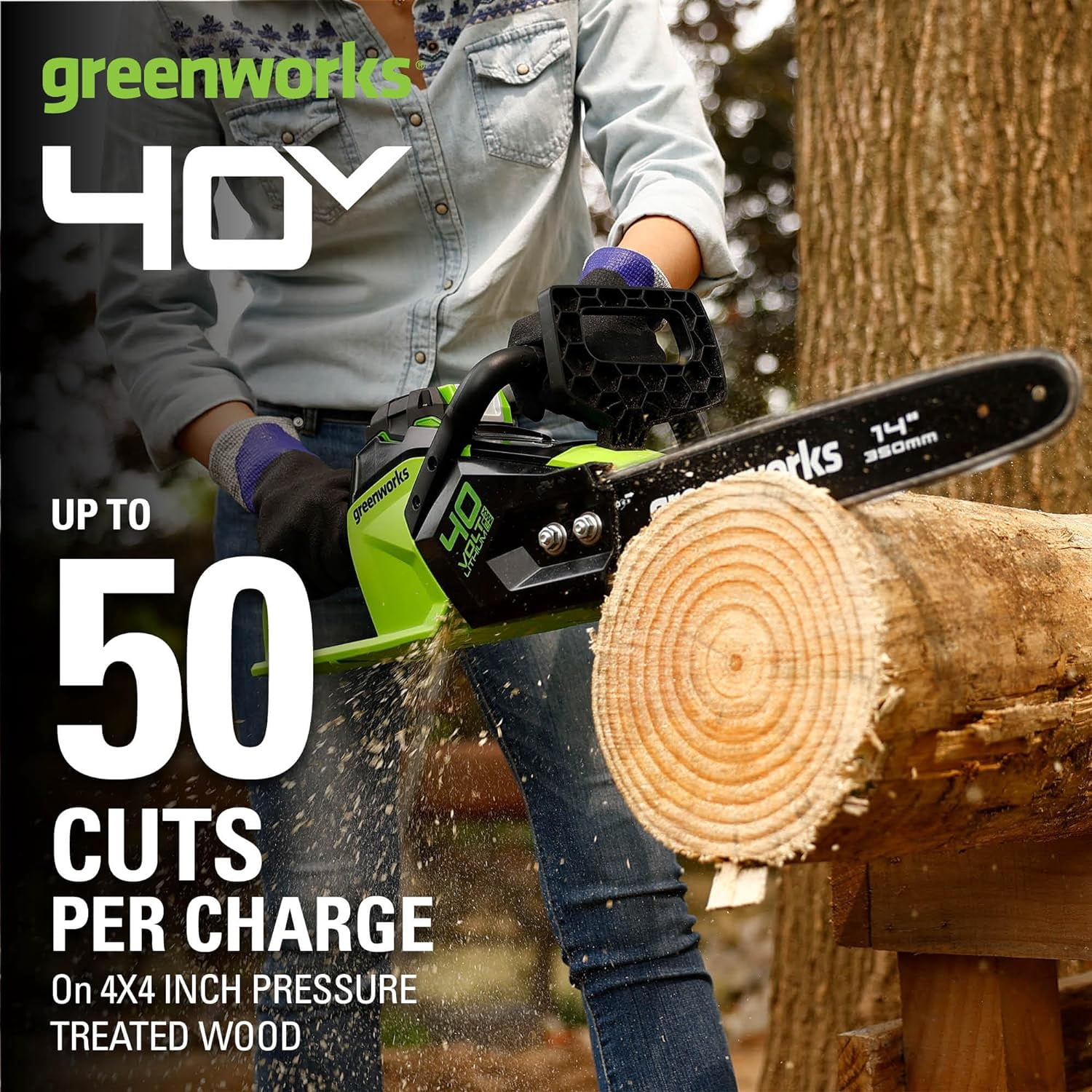 Greenworks Tools 273255 14 in. 40V Brushless Chainsaw with 2.5Ah Battery & Charger