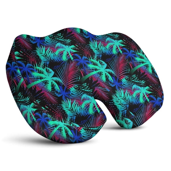 Premium Palm Trees Pattern Memory Foam Seat Cushion Ergonomic Chair Pad for Office Chair, Car, Airplane & Bleachers Sciatica, Tailbone Hip & Back Pain Relief - Chair Cushion for Long Office Workers.