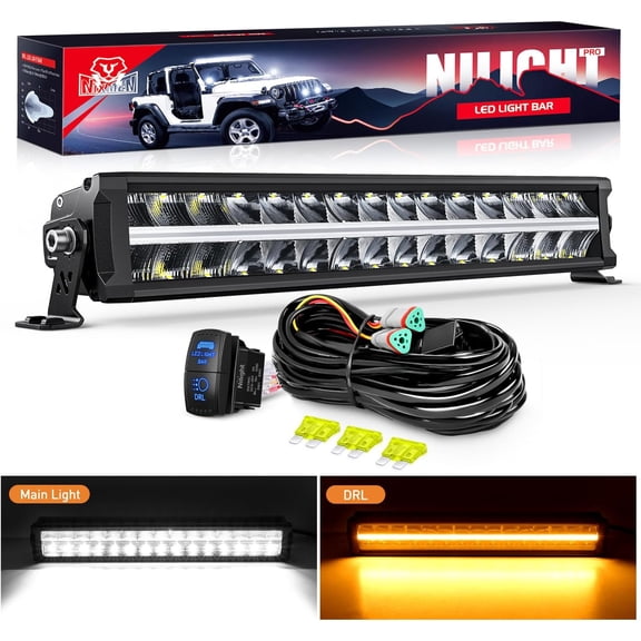 Nilight LED Light Bar with Amber DRL 19 Inch 150W Offroad Light Anti-Glare Flood Spot Combo LED Driving Light IP68 w/ 14 AWG DT Connector Wiring Harness for Pickup Truck SUV ATV UTV Boat 4x4