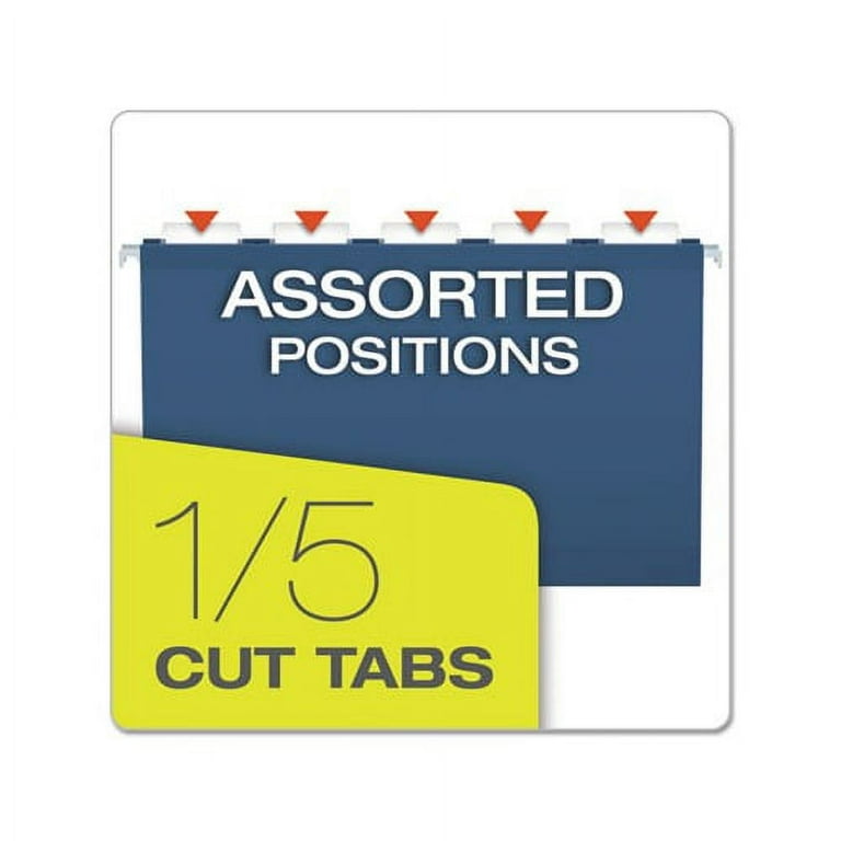Colored Reinforced Hanging Folders, Letter Size, 1/5-Cut Tabs, Navy, 25/Box