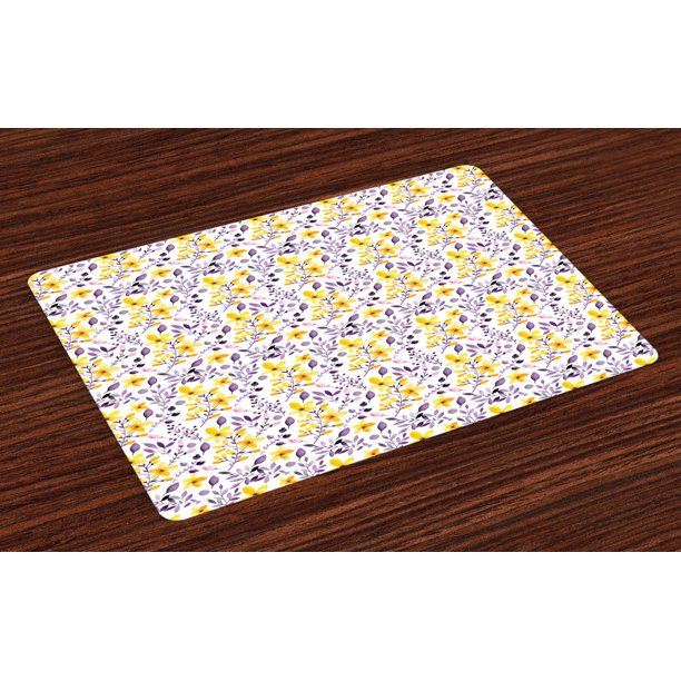 Flower Placemats Set of 4 Pattern with Flowers and Leaves Seedling
