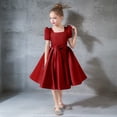 thumbnail image 2 of XQYLOS Flower Girl Dress Satin Square Neck Short Sleeve A Line Bridesmaid Pageant Formal Gown Elegant Party Dress Wedding Guest First Communio𝗇 Baptism Princess Girls, 2 of 7