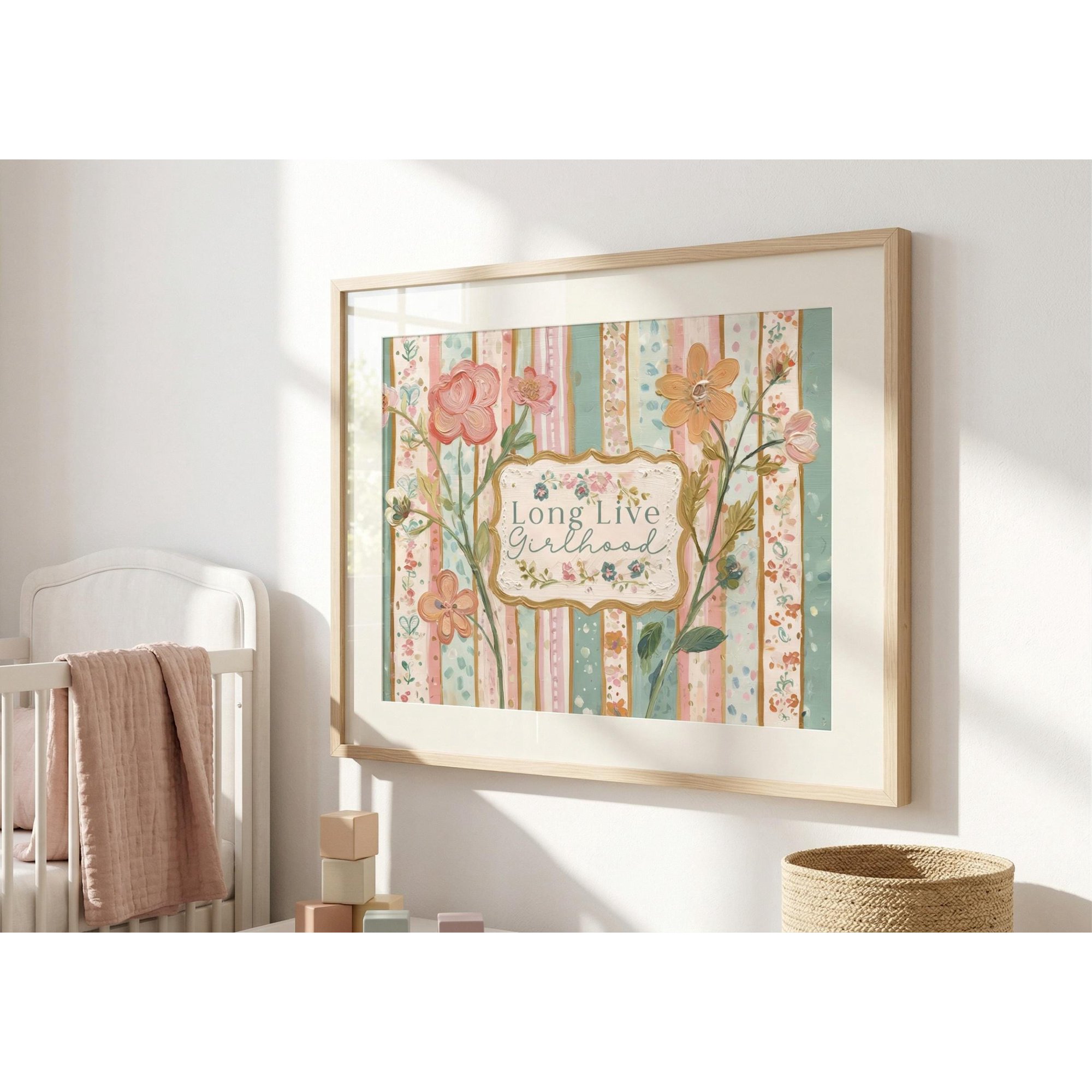 Girl Nursery Wall Art Print Floral Cottagecore Nursery Decor Long Live Girlhood Art Vintage Pastel Room Wall Decor Baby Girl Gift