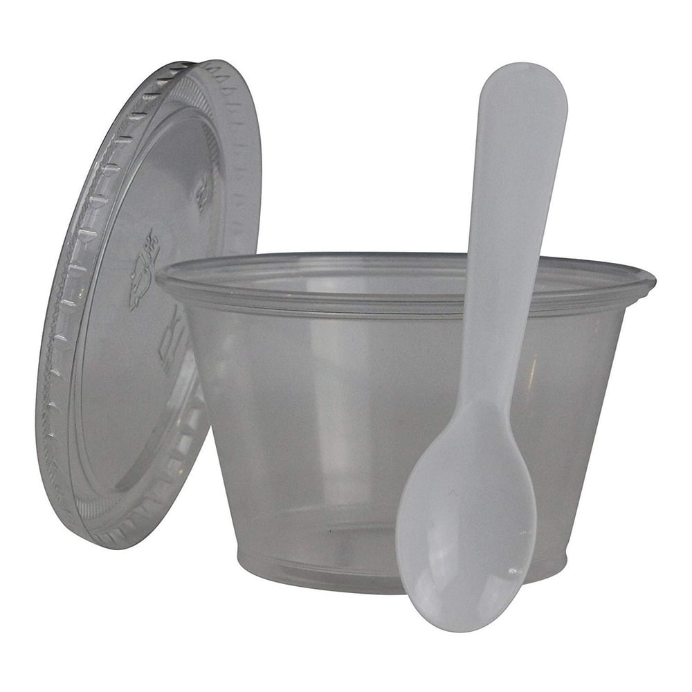 Disposable Clear 4oz Plastic Condiment Cups with Lids and 3