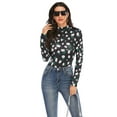 thumbnail image 2 of Women's Mock Turtle Neck Long Sleeve Tops Bodysuit Jumpsuit, Flower M, 2 of 9
