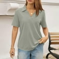 thumbnail image 4 of Garbnen Gray Polo Shirt Women Lapel Fitted Dressy Short T Shirts for Women V Neck Spring Summer Business Womens Tunic Tops, 4 of 5