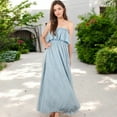 thumbnail image 7 of Women's Tube Ruffle Detail Layered Floral Print Flared Maxi Vacation Dress - Medium, Blue, 7 of 7
