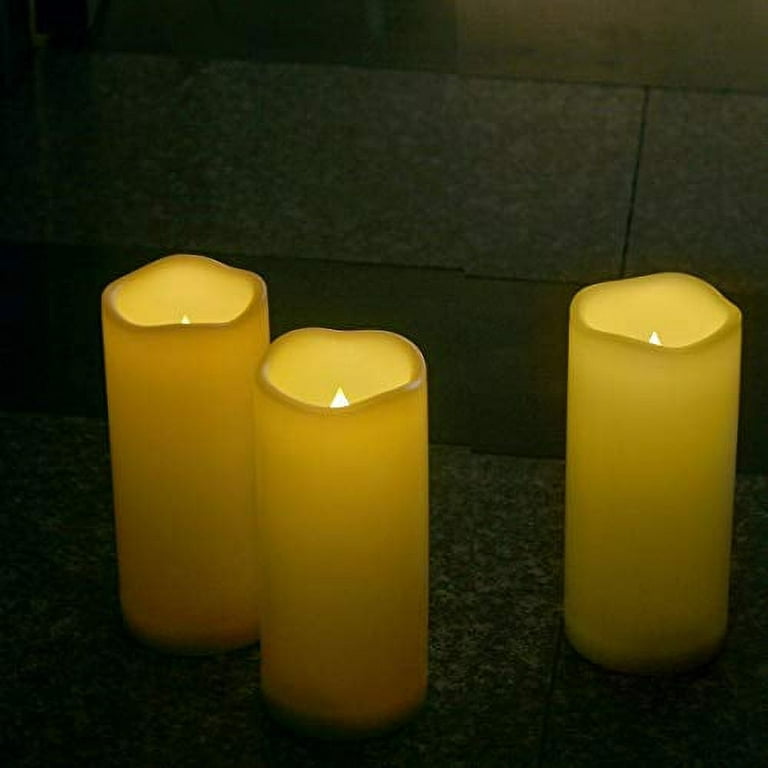 SWEETIME Weatherproof Flameless Candles with 6 H Timer-1000 Hours Long  Battery Life, Waterproof Battery Operated Flickering LED Pillar Candles for