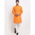 thumbnail image 1 of eloria Men's Traditional Orange Solid Cotton Blend Thread Work Kurta Pyjama set, 1 of 7