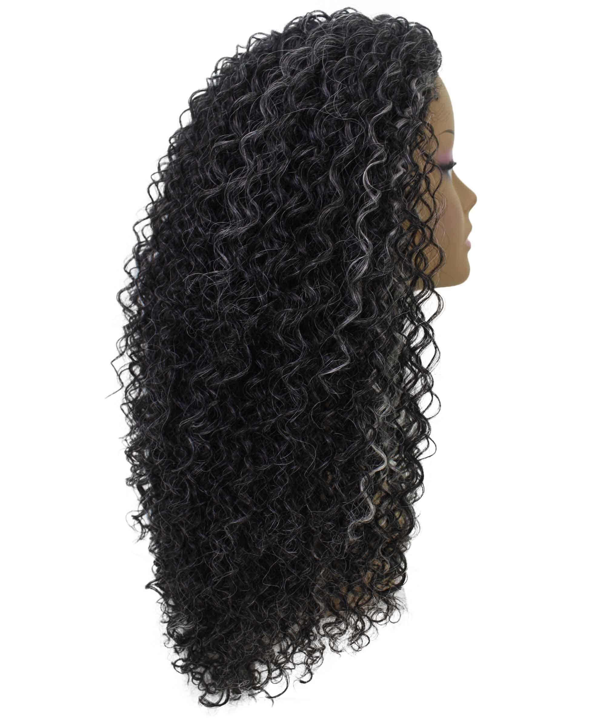 LUXLUXE Isadora Curly Body Waves 22.5 in Long Half Wig Half Cap Wig, Mix Human Hair and Synthetic Fibers, Dark Charcoal Gray Color