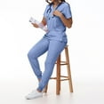 thumbnail image 5 of Scrub Sets for Women Petite 2026 Spring Summer V-Neck Scrub Top & Jogger Scrub Pants Stretch Nursing Workwear Quick Dry Medical Working Uniforms with Pockets Light Blue S, 5 of 5